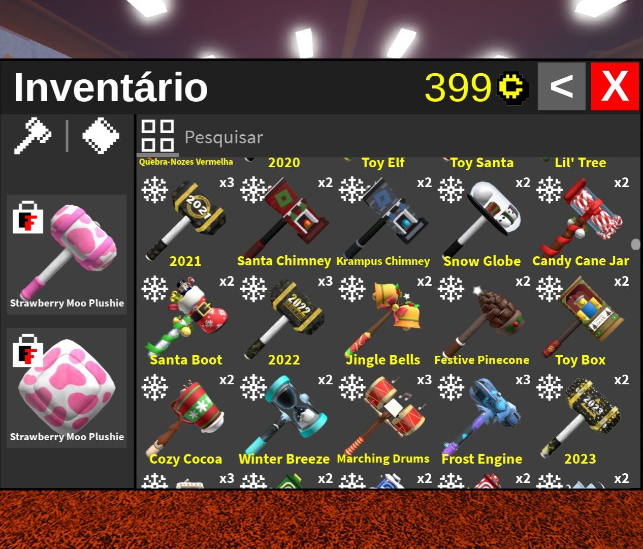 FTF Inventário com quase todas as marretas incluindo Moo Plushie