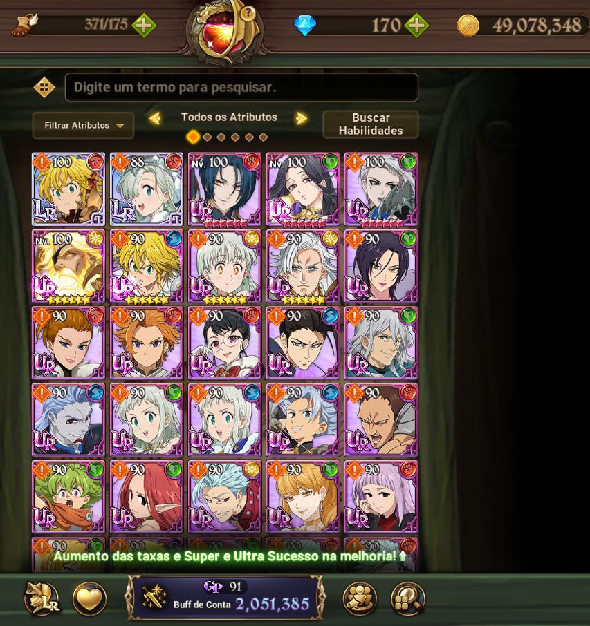 7DS Grand Cross Global | 2M+ Buff | Heimdallr nível 100, Odin nível 100 | 2 LR