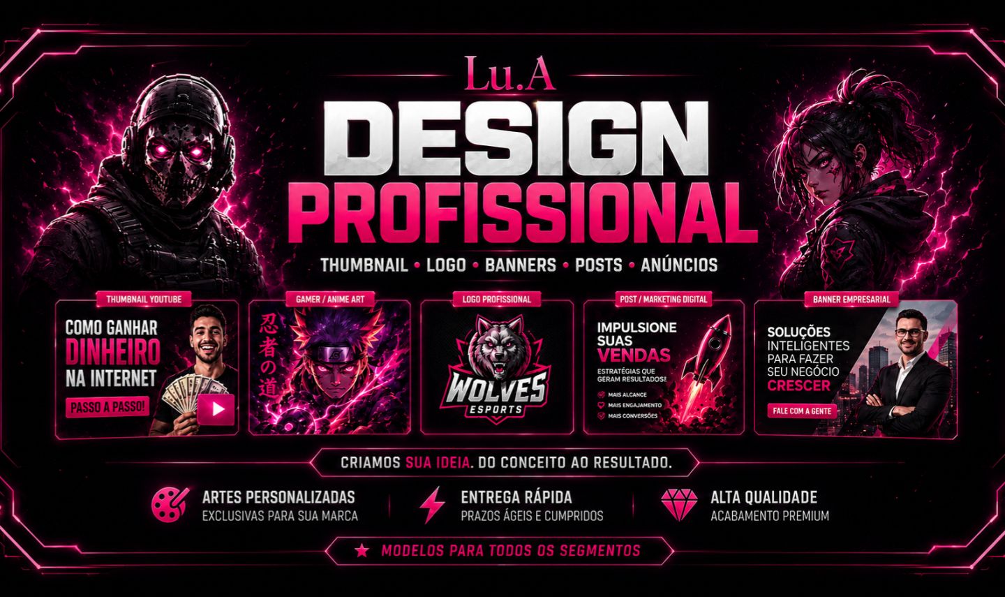 DESIGN PROFISSIONAL PERSONALIZADO | THUMBNAIL, LOGO, BANNER, POSTS, LANDING PAGE