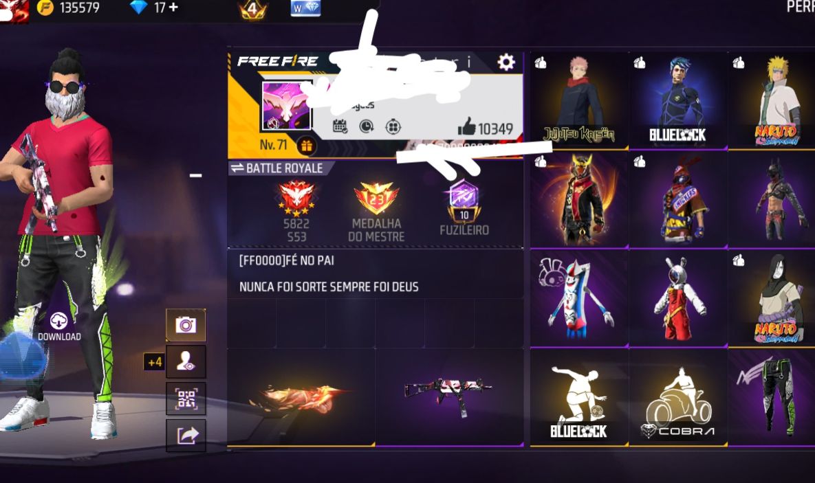 CONTA FREE FIRE NÍVEL 71 PUNHO FÊNIX, BERMUDA ANGELICAL E ANIMES