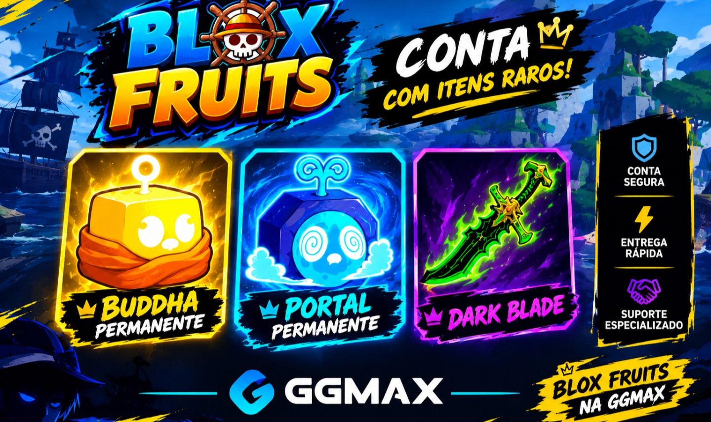 [50% OFF]CONTA BLOX FRUITS | BUDDHA PERMANENTE + PORTAL PERMANENTE + DARK BLADE
