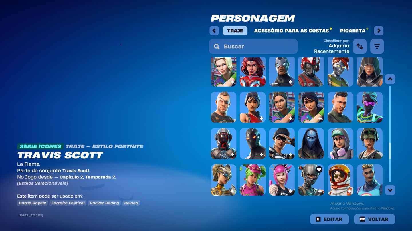 CONTA FORTNITE CAVALEIRO NEGRO, JOHN WICK, TRAVIS SCOTT + SALVE O MUNDO