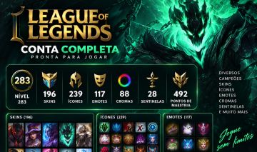 CONTA LOL LVL 283 | 196 SKINS | 239 ÍCONES