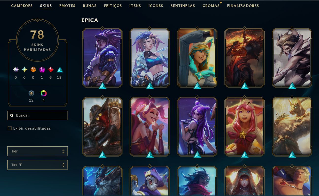 Conta LOL com 78 skins:SKIN LENDÁRIA DE AHRI, JHIN, BRAND, KAYLE, CAITLYN, LEONA