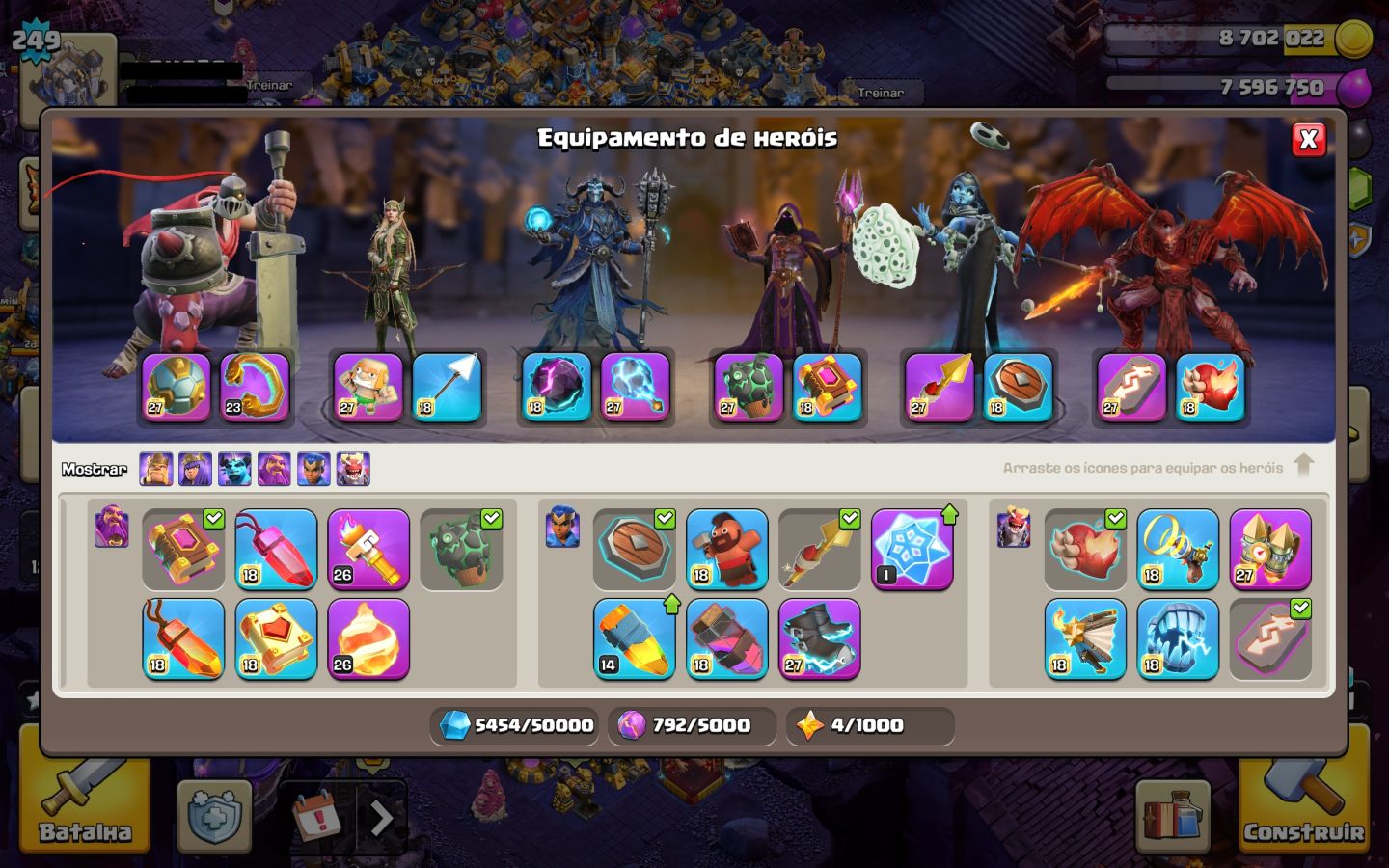 CONTA DO CLASH OF CLANS (CV 18 PRATICAMENTE FULL COM VÁIOS PASSES, SKINS ETC.)