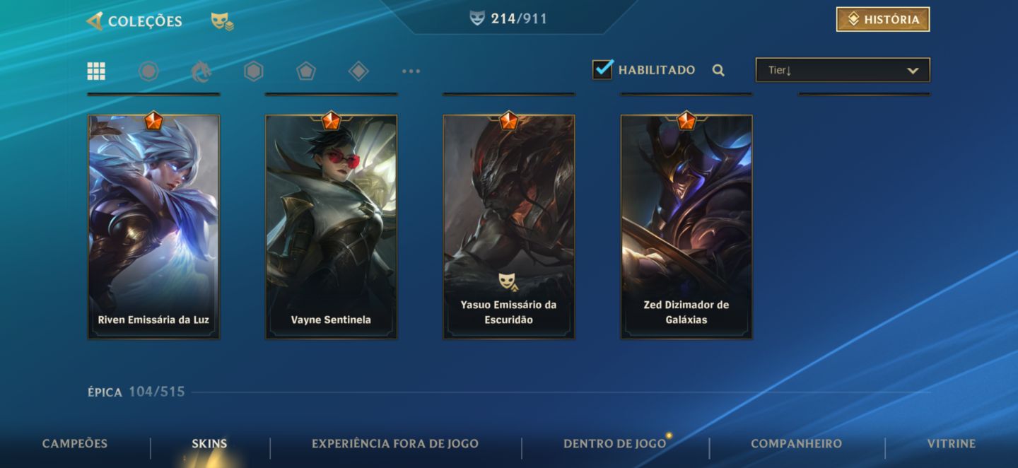 Conta Wild rift com 214 skin jinx super vilã todas forma e master yi turbo neon