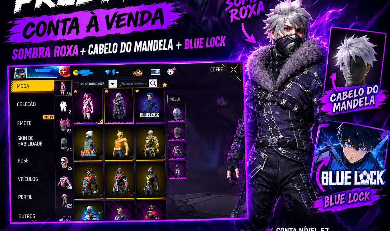 CONTA FREE FIRE | SOMBRA ROXA + BLUE LOCK