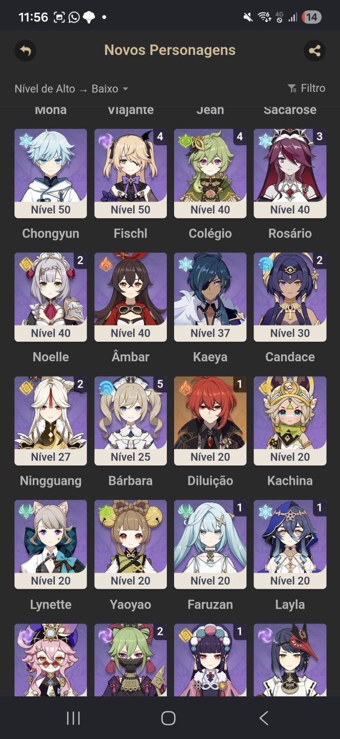 Conta genshin, 9 personagens t5, ar 55, conta antiga t5, ar 55