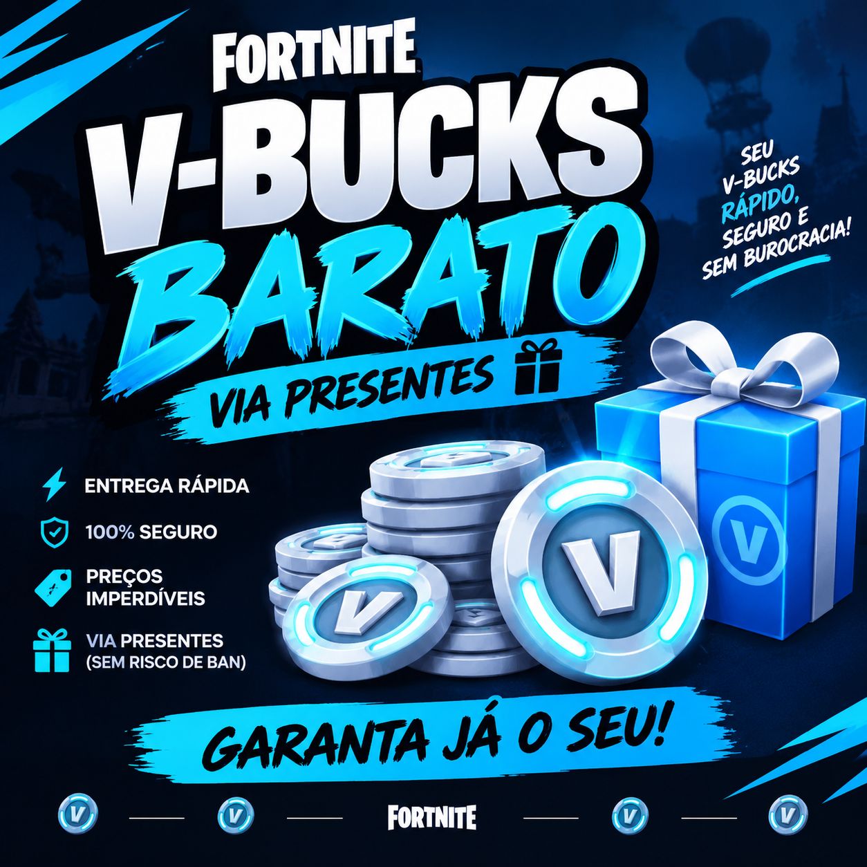 VBUCKS - BARATO - VBUCKS VIA PRESENTES(ITENS,SKINS,EMOTES,MUSICAS)