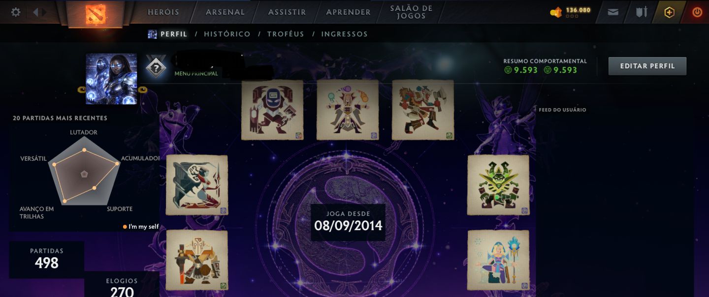 Conta Dota 2, 550 Hrs, Histórico de Arconte/Lenda, Esta para Calibrar de Novo