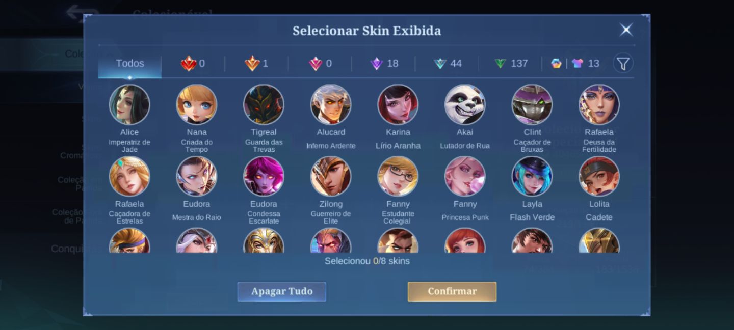 Conta de mobile legends com muitas skins