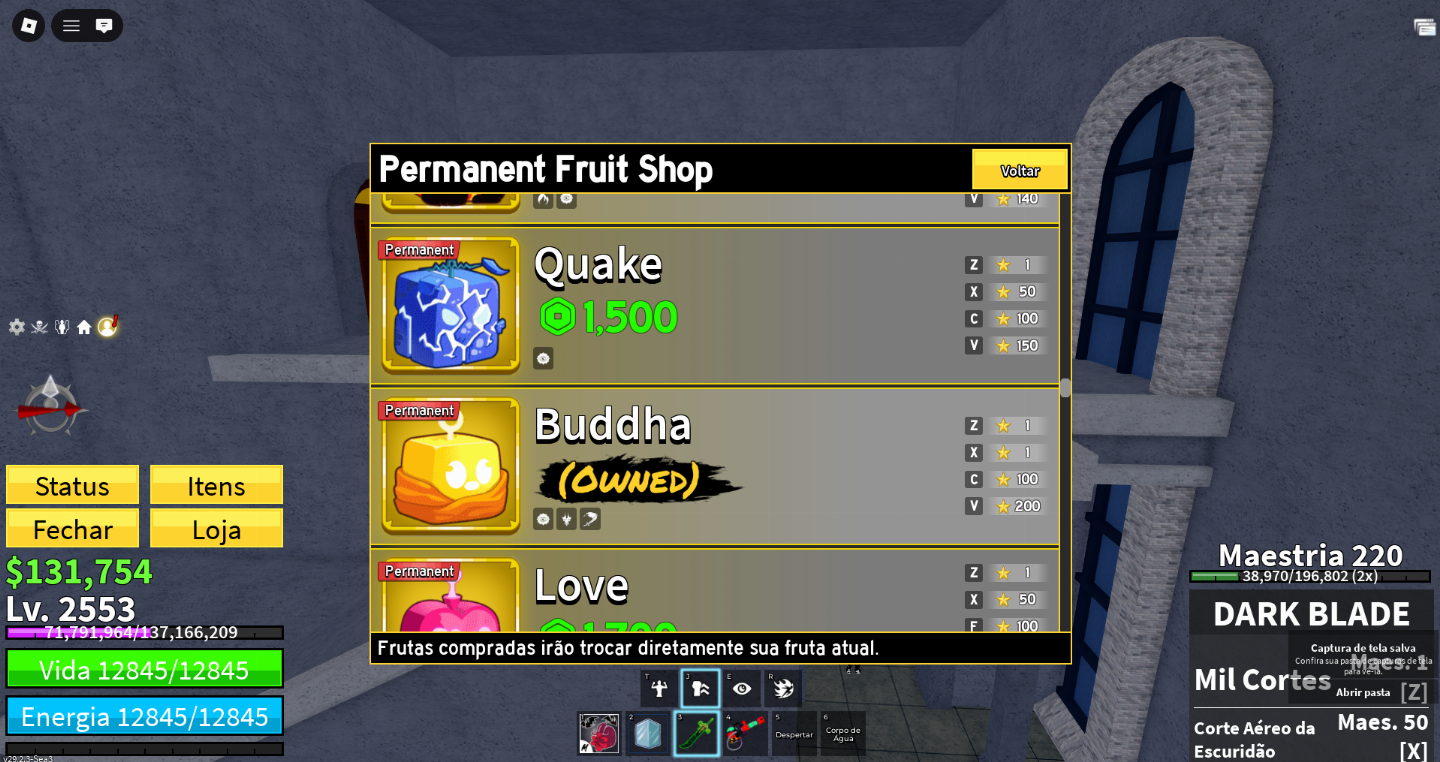 Conta try hard de blox fruits e outros jogos com quase 1000 robux.