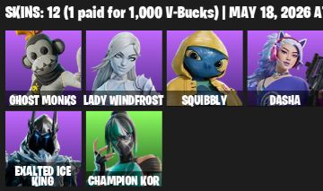 Conta Fortnite 12 Skins | GHOST Monks, Exalted Ice King, Jules