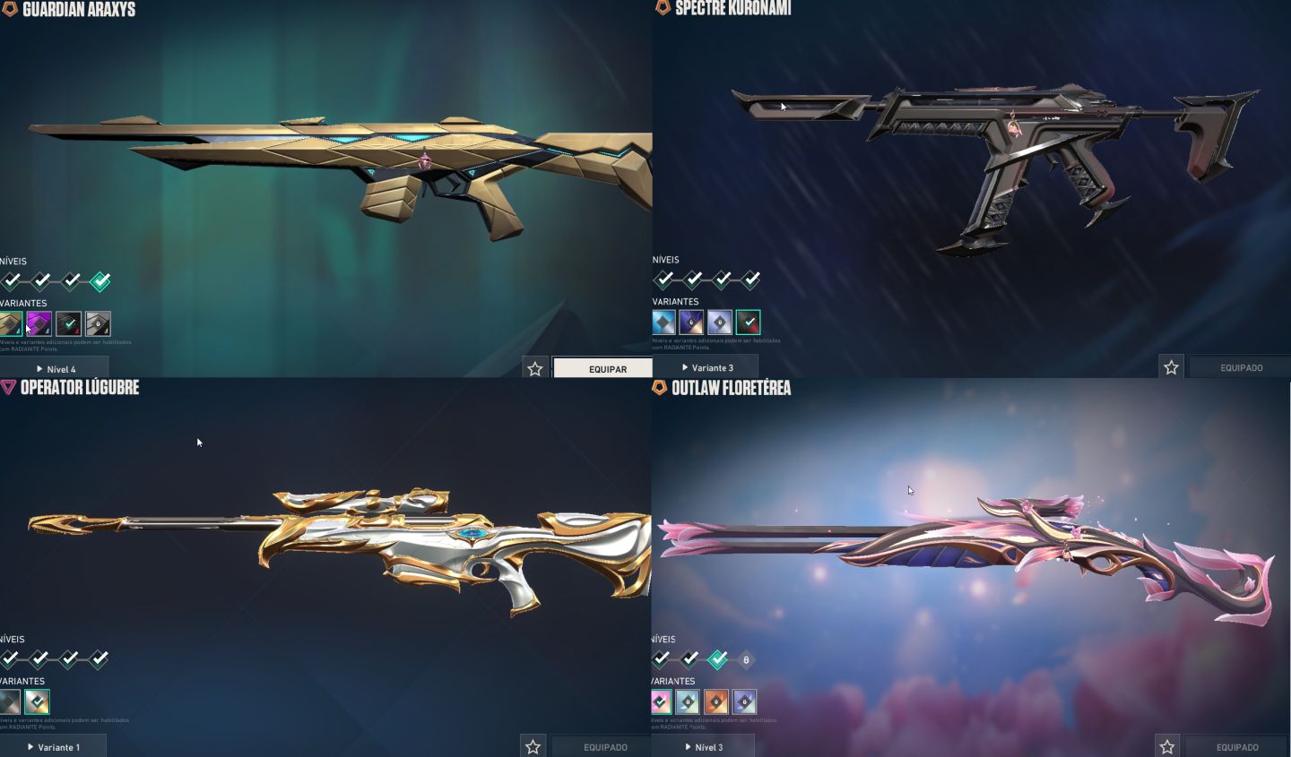 CONTA COM PACOTE CHAMPIONS 2025, KARAMBIT VCT 2025, FACA VCT 2026 E CLASSIC 26.