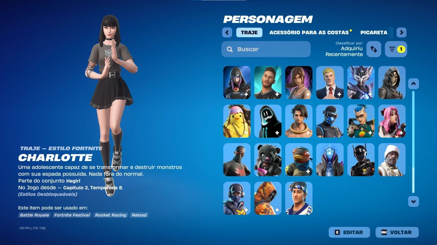 Conta Fortnite com Lara Croft e varias skins tryhard