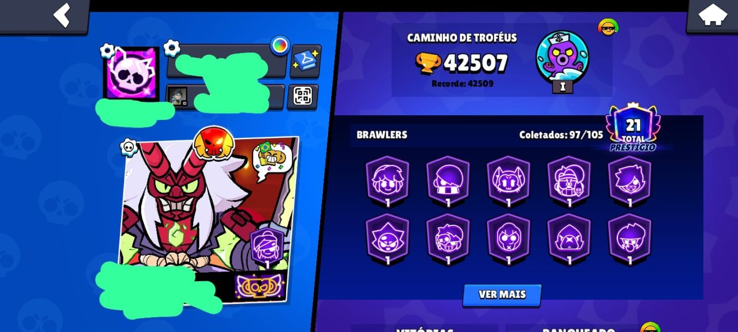 CONTA TOP BRAWL STARS / 42.5K TROFÉUS / 102 BRAWLERS / NORI PODER 11 + SKIN