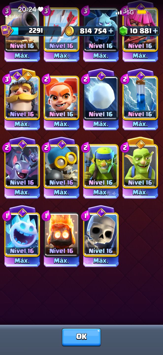 CONTA CLASH ROYALE TODAS AS CARTAS LVL 16 E EMOTES ULTRA RAROS!!!