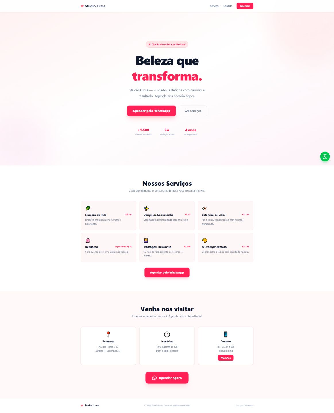 LANDING PAGE PARA AGENDAMENTO E VENDAS VIA WHATSAPP