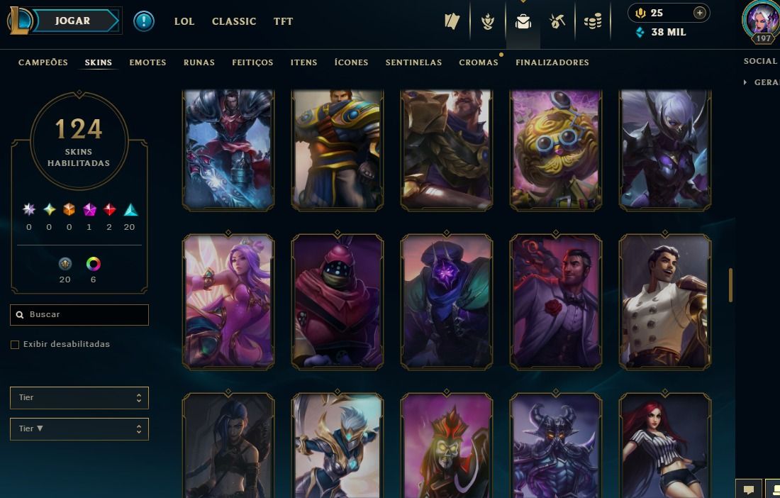 Full Acesso - 124 Skins - 140 Campeões - Level 197 - 38 Mil Essencia Azul