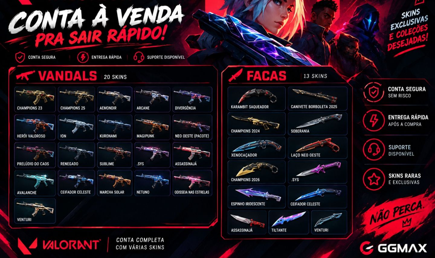 CONTA RIOT VALORANT - CHAMPIONS 23 E 25, PACOTE NEO OESTE E ETC, NEGOCIO VALOR