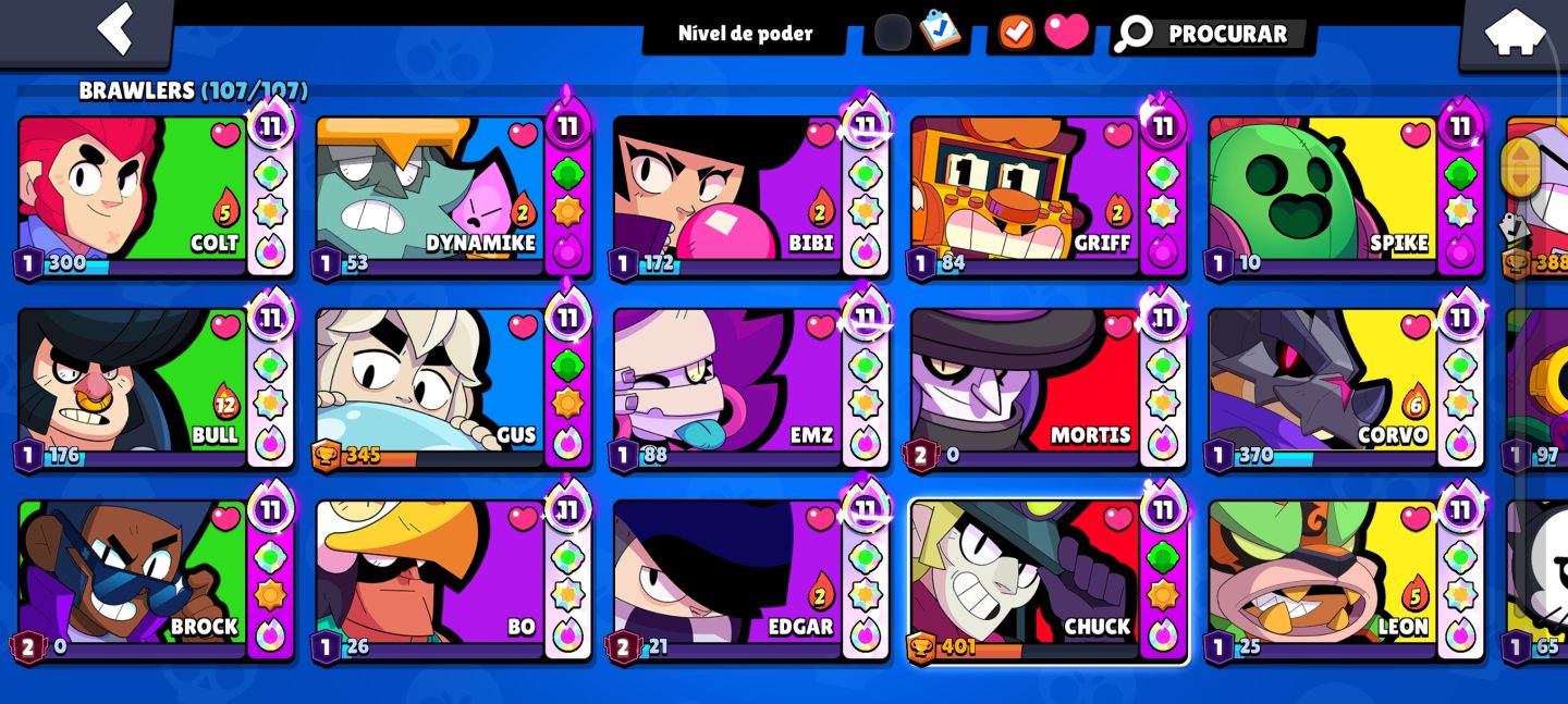 Conta com 3 Pro pass, vários passes plus, 50k e todos os Brawler