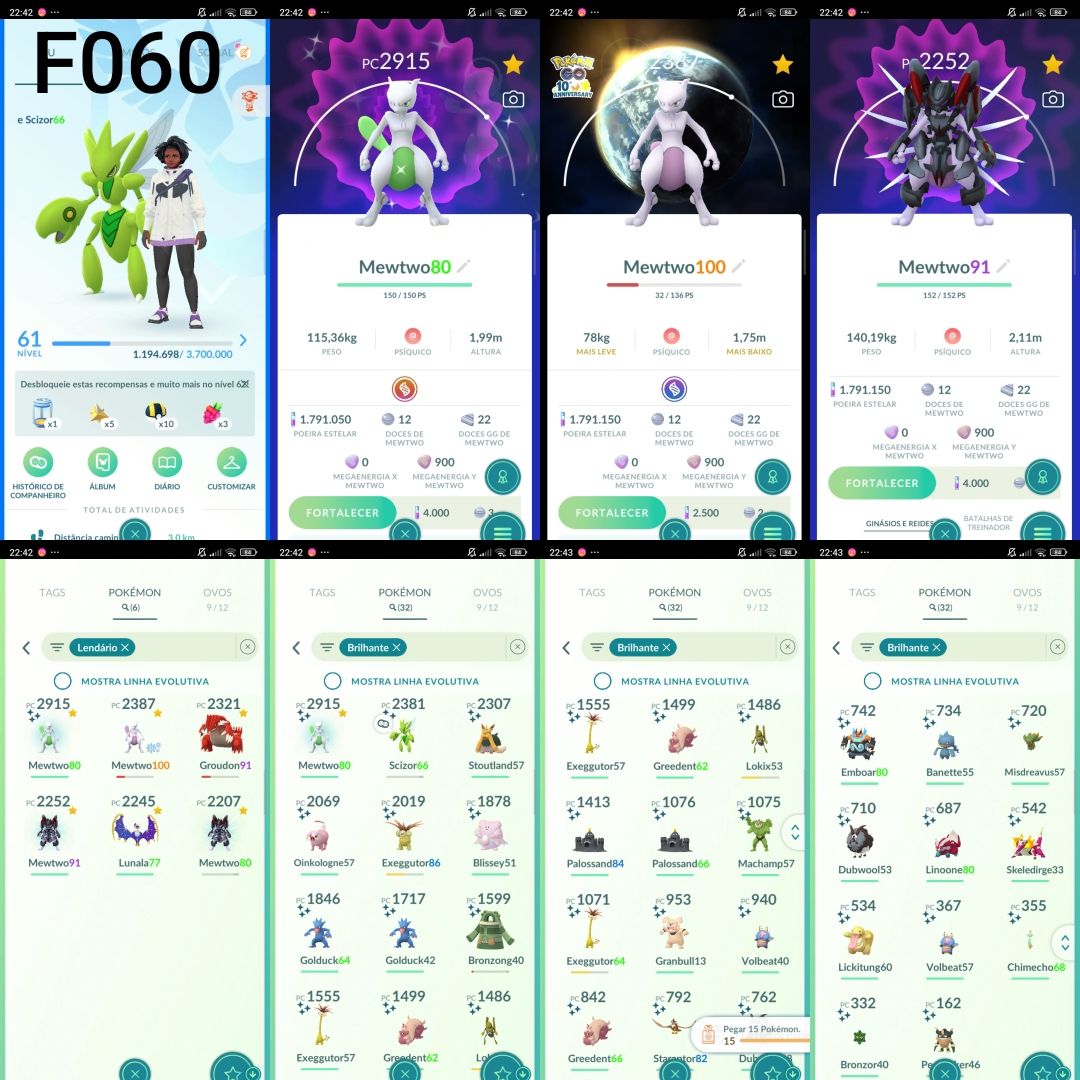 Conta Pokémon GO | Shiny | Lendários | Mewtwo | Lv20/30/40/50/60 | Z2