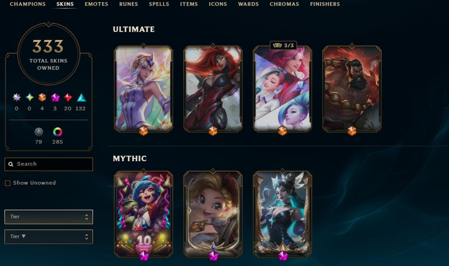 333 SKINS, 293 CHROMAS - CONTA DE LEAGUE OF LEGENDS