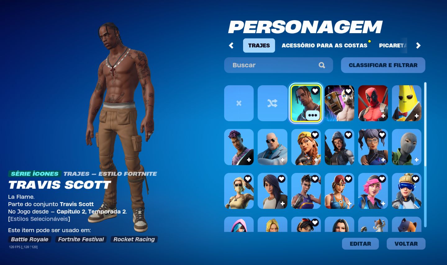 CONTA FORNITE COM TRAVIS SCOTT+BUNDLE BORDELANDS+INVERSA NEO (VALOR NEGOCIAVEL)