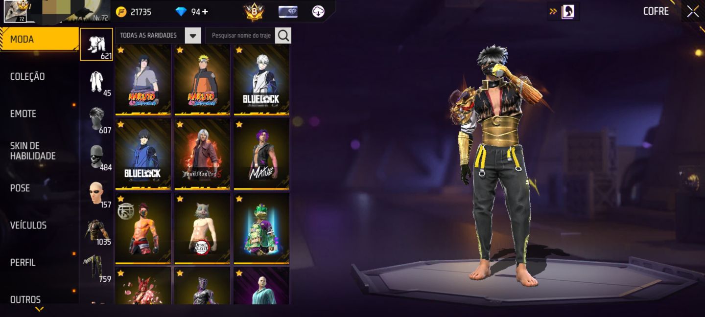 CONTA DE FREE FIRE, PRIME 8, 10 EVO, 2 PÉ DESCALÇO, +1K DE PEITAS, ITENS RAROS