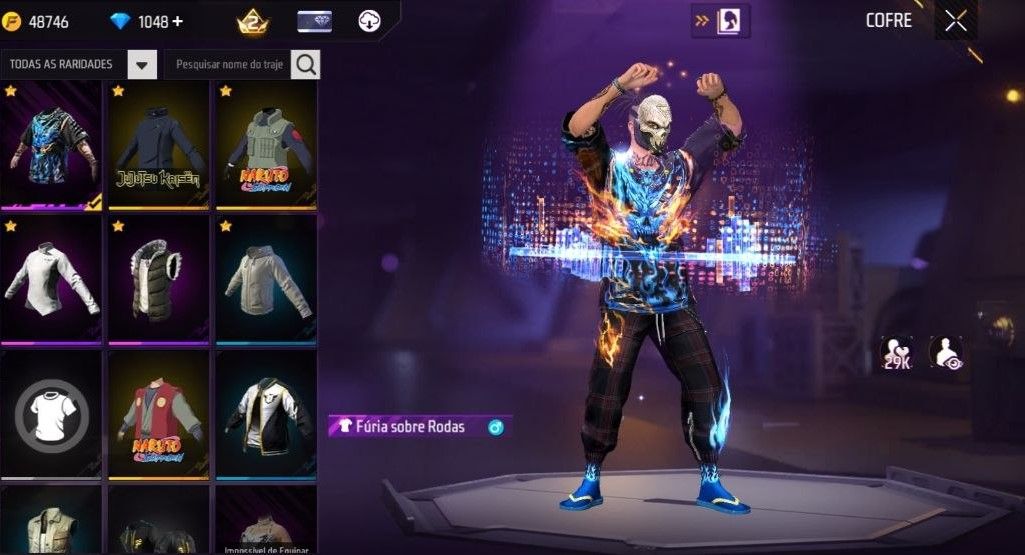 CONTA FREE FIRE LVL 30 MESTRE 5 BR COM MEGUMI JJK|KAKASHI |JIRAYA E 1048 DIMAS