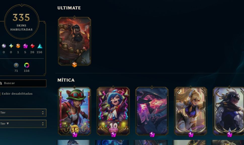 CONTA COM 335 SKIN - 26 SKIN LENDÁRIAS, 5 MÍTICAS E 1 ULTIMATE - LVL 492 OURO