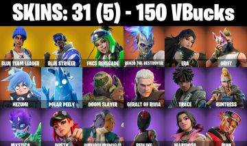 CONTA FORTNITE COM 31 SKINS BLUE TEAM LEADER/BLUE STRIKER/TRACE/DRIFT/GERALT