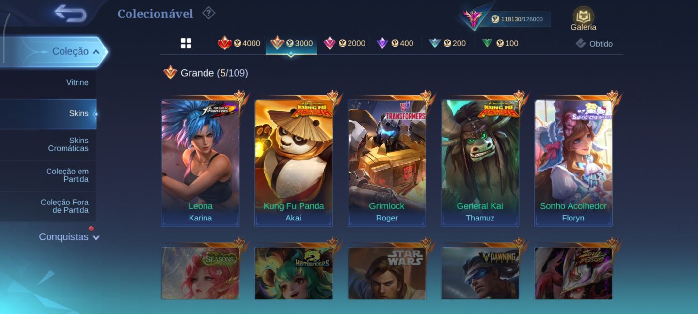 CONTA MOBILE LEGENDS 418 SKINS | 118K COLEÇÃO