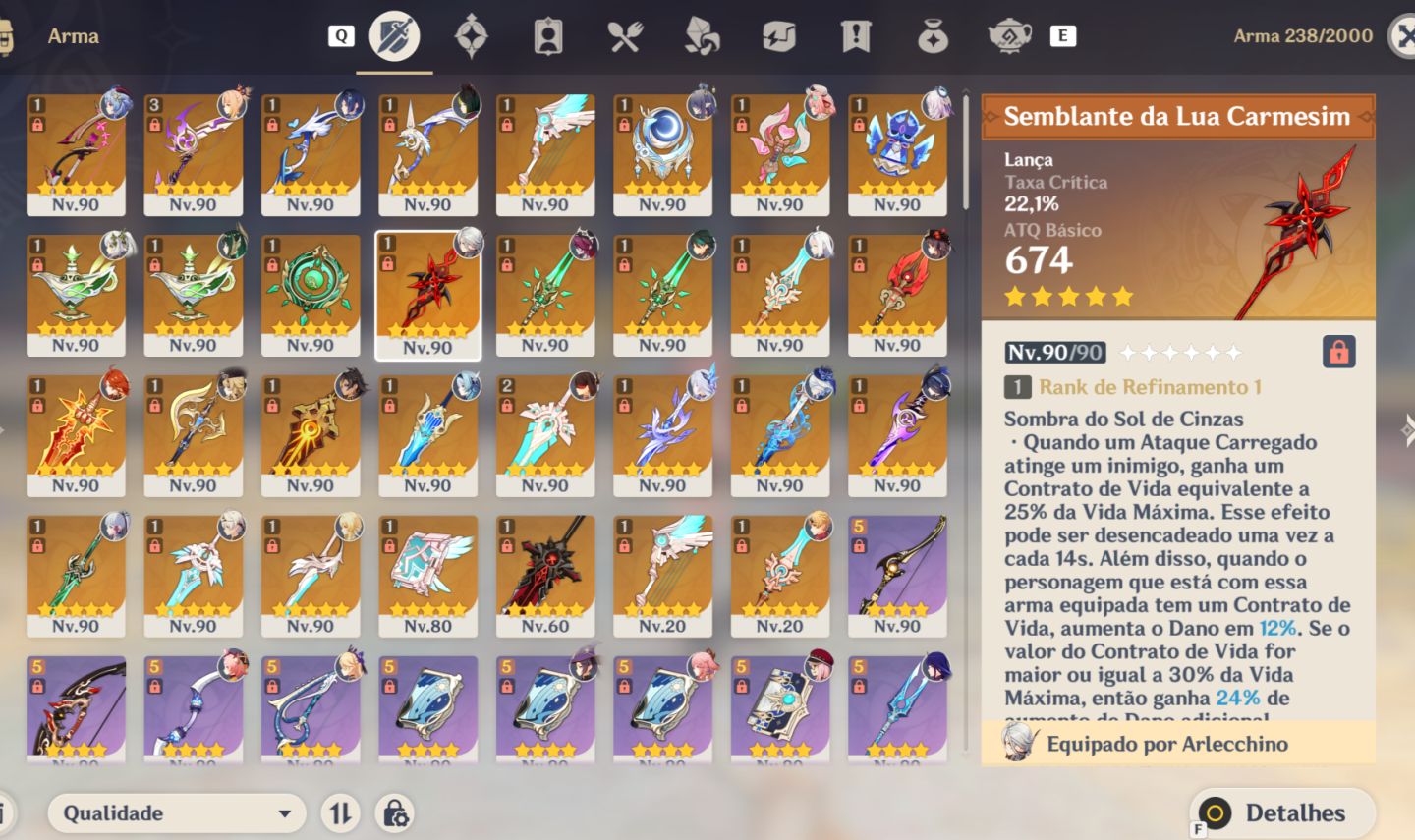 (PROMOÇÃO) CONTA GENSHIN 43 CHAR 5 STAR | 31 ARMASS | AR 60 IMPERDÍVEL