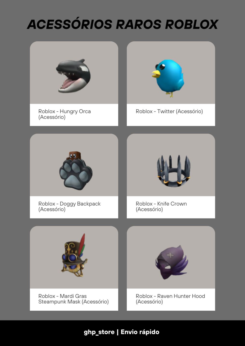 Itens-Acessórios Exclusivos Roblox
