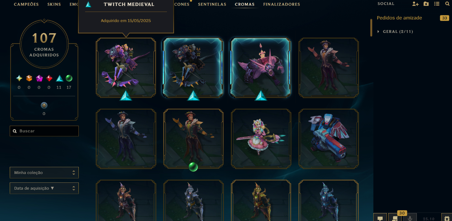 Conta de luxo de 2013. Platina. Nível 758 e mais de 100 skins.