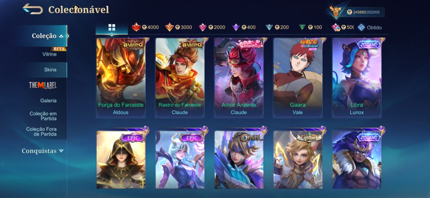 ML - MEGA 2 QUASE 1 - QUASE OUTRA LEGEND - MUITAS SKINS RARISSIMA