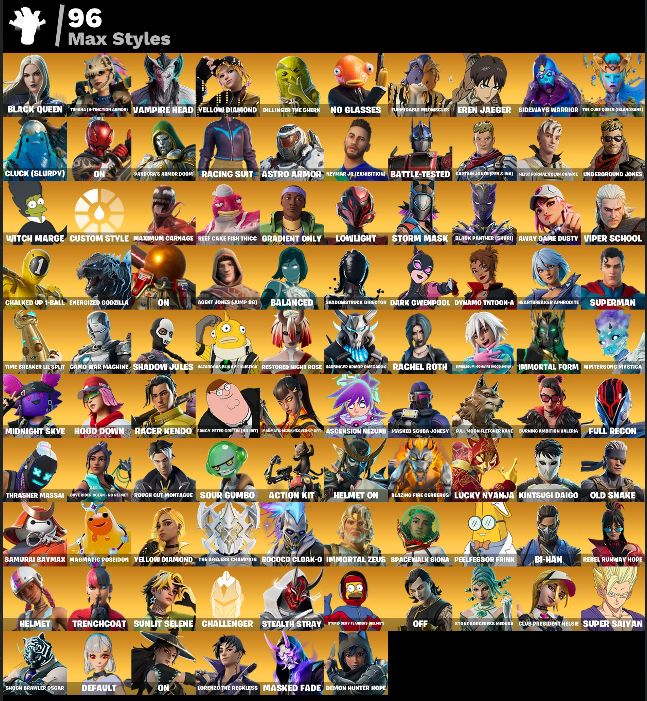 CONTA STW OG|198 SKINS|PASSE MARVEL|NEYMAR|LARA CROFT|EMOJIS ICONE|96 MAX STYLES