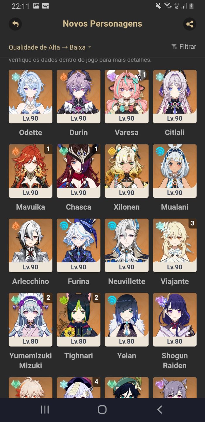 (Negocio) Conta genshin no garantido + 19 personagens + algumas armas 5 estrelas