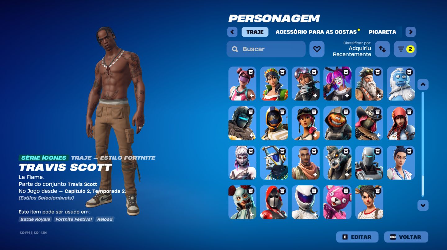CONTA FORTNITE RARA COM TRAVIS SCOTT + SKINS TRYHARDS | SKINS EXCLUSIVAS!