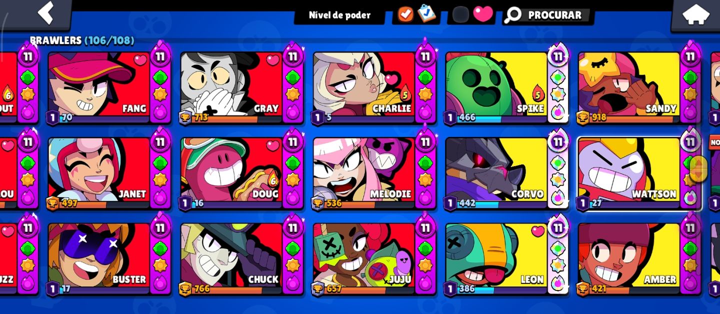 Conta de brawl stras MUITO UPADA com MESTRE NA RANK