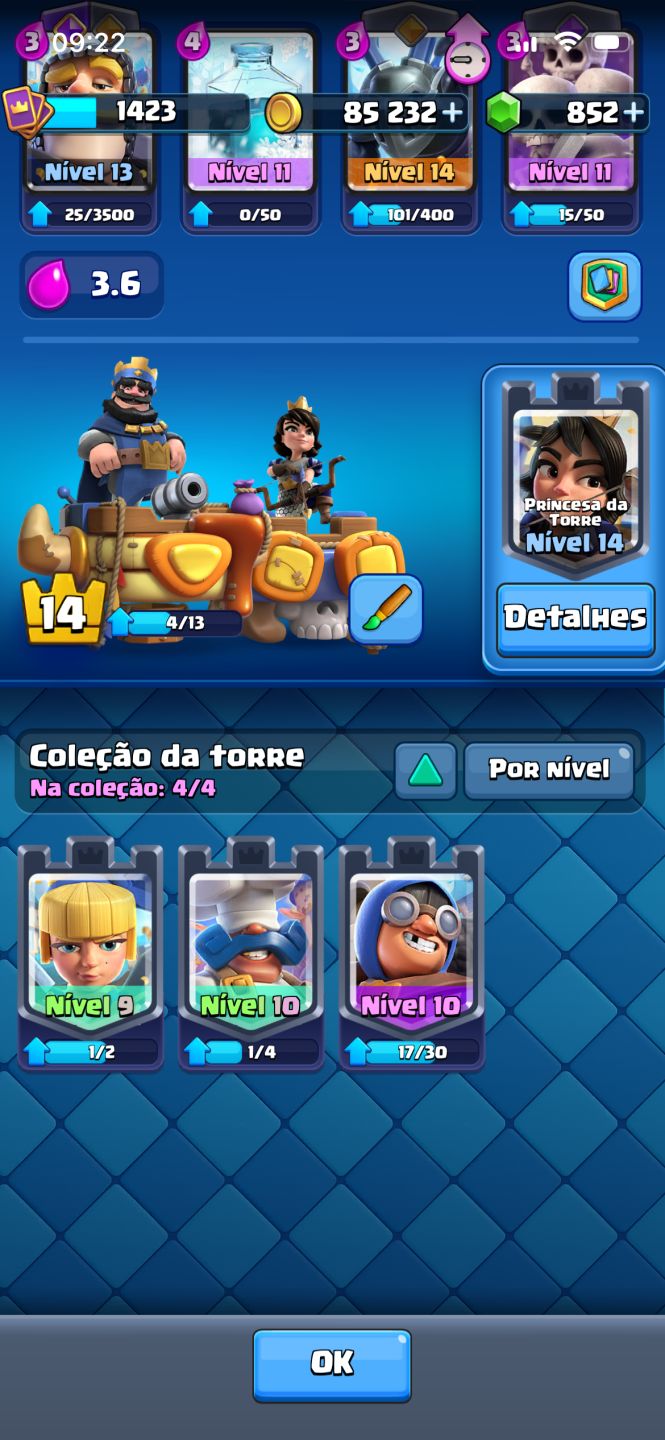Conta de clash royale full com 2 passes comprados com mega, bruxa gigante, evolu