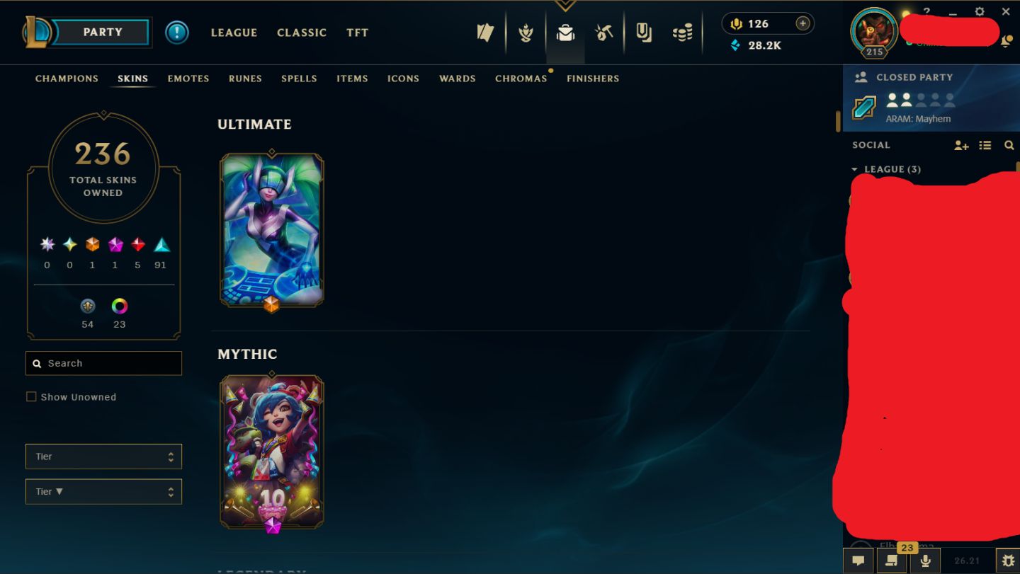 Conta LOL Gold Season 6 level 215 Todos os campeões