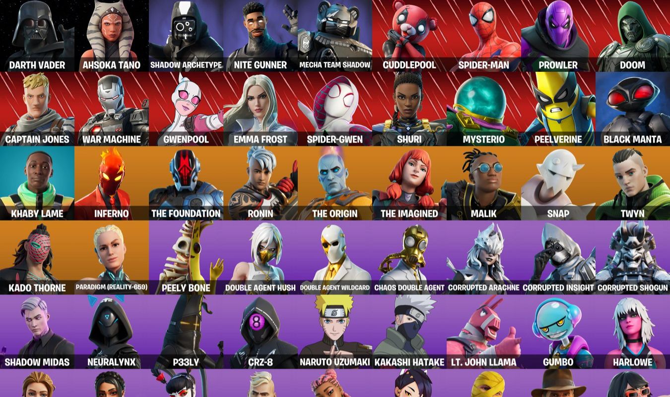 80 SKINS - SPIDER MAN - NARUTO SKINS - DOUBLE AGENT - ICON EMOTES
