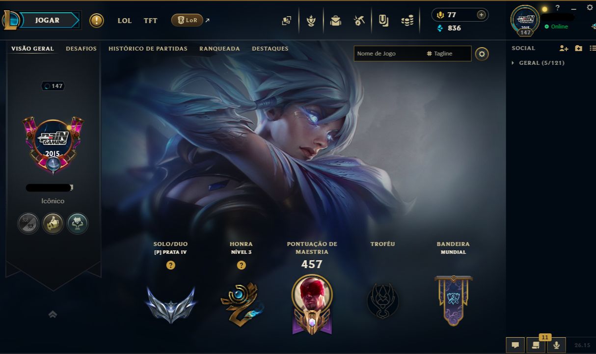 Conta LoL 2015 | 132 Campeões | 179 Skins | Prata IV | Nível 147