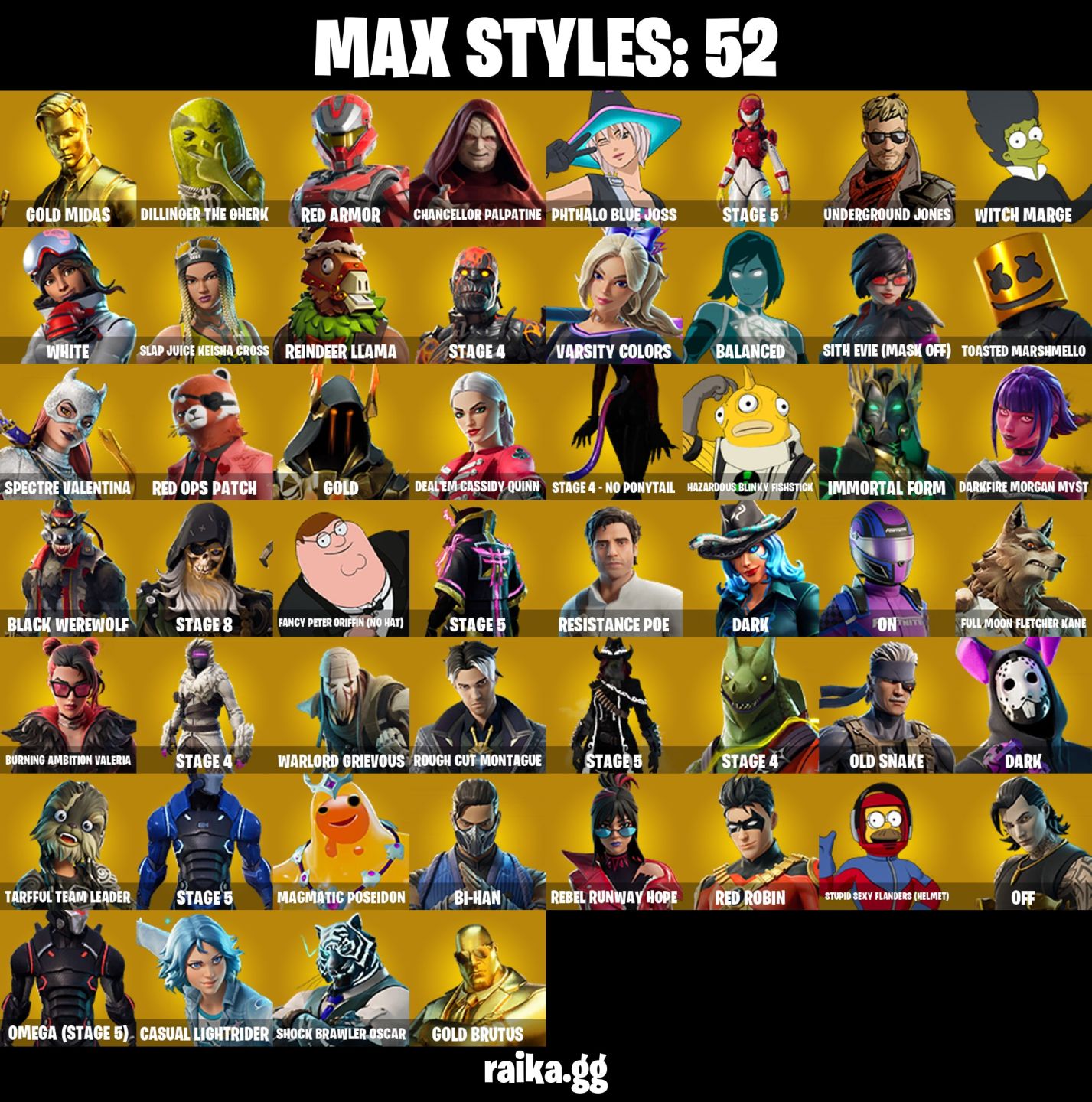 148 skins | OG STW | The Reaper Omega (stage 5) Gold Midas 450 VB