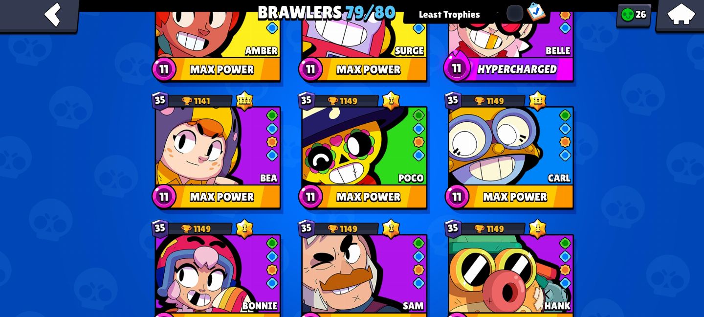 BRAWL STARS CONTA DE 90K / 48 RANK 35 / 14/15 PASSES /+ DE 100 SKINS