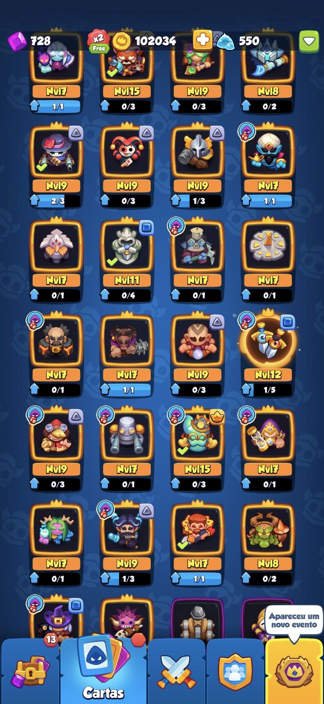CONTA Rush Royale 2771% de critico panda full e lutador full