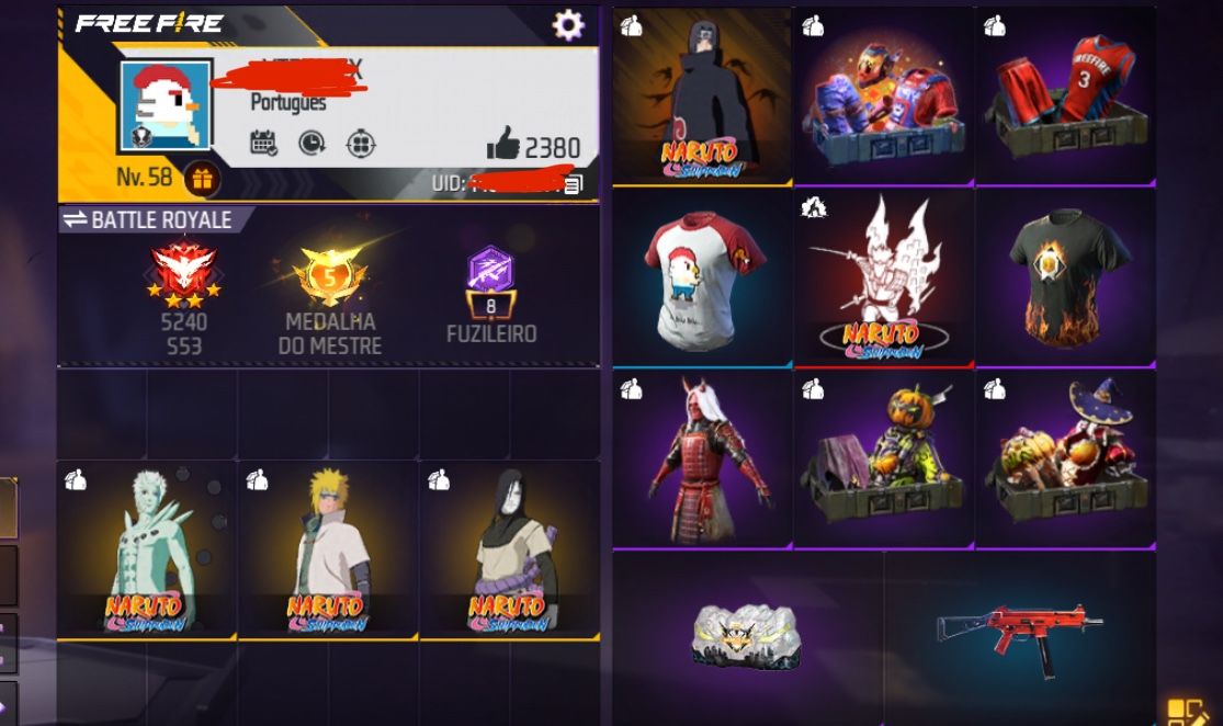 CONTA DE FF ANTIGA | PASSE 8 BITS | SKIN DO ITACHI | SKINS ÓBITO E MUITO MAIS