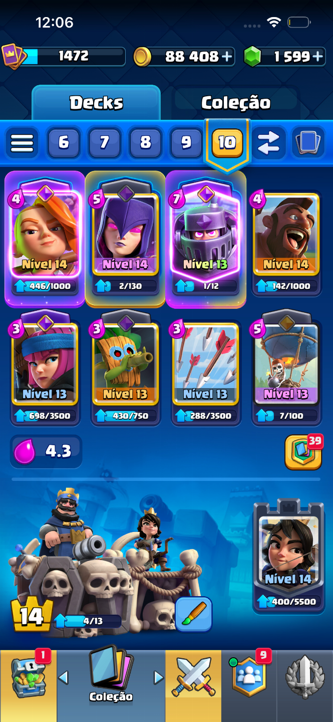 Conta Clash Royale 8600 Troféus Nível 14 1.500 Gemas Cartas Nvl 14 e Evoluções